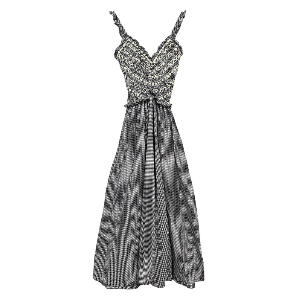 Tach Clothing Dress‎ Womens XS Blue White Gingham Embroidered Cotton Maxi Ruffle